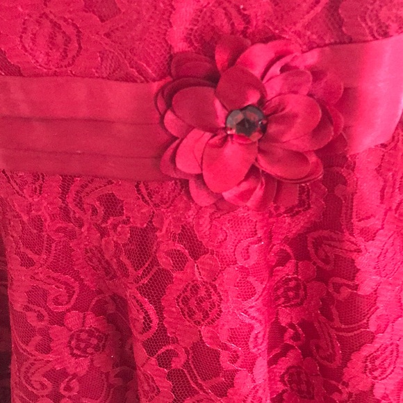 JONA MICHELLE🌹❤️GORGEOUS RED SATIN & LACE DRESS SIZE 6 GIRL EXCELLENT COND. - Picture 2 of 6